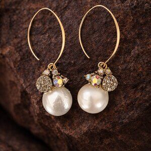 Gorgeous rhinestone pearl cluster earrings with gold filled ear hooks